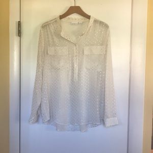Beautiful off-white with silver polkadot sheer Liz Clairborne blouse